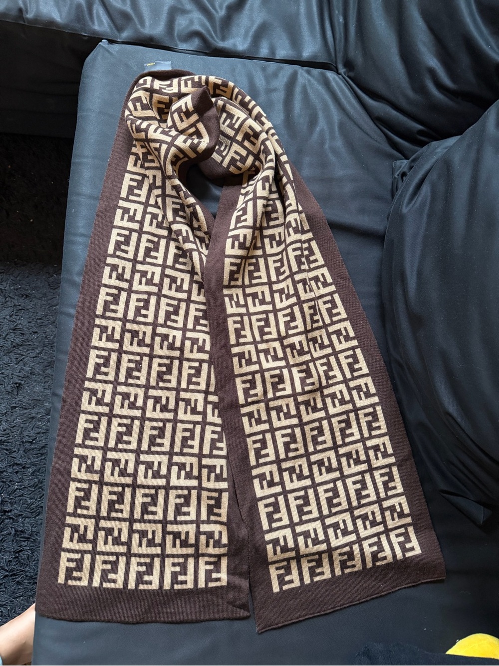 Fendi Brown and Cream Logo Scarf